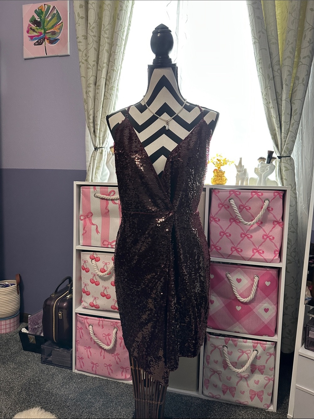 Greylin Sequin Wrap Mini Dress - Deep Wine xs